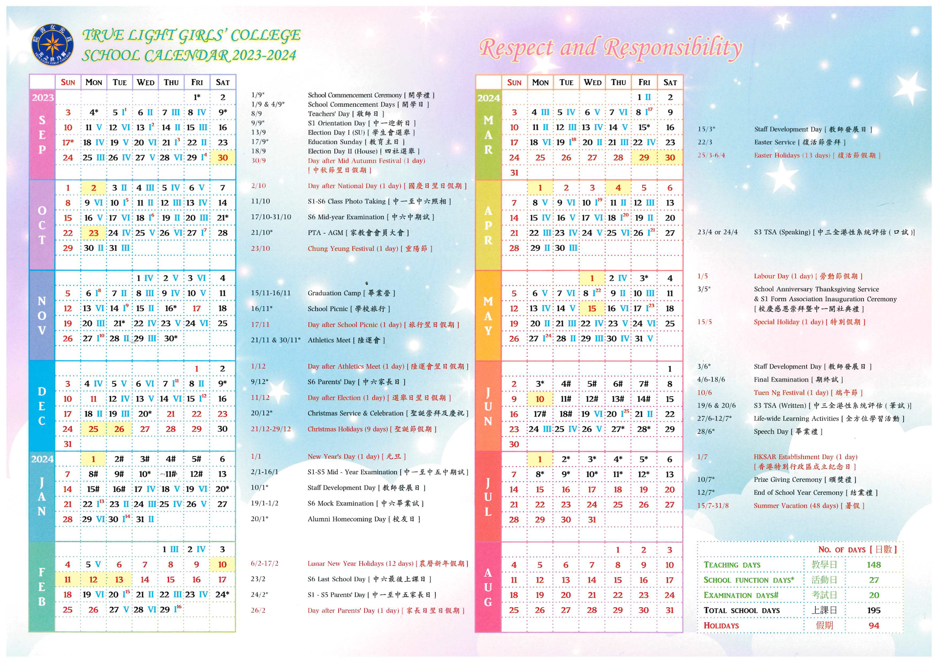 School Calendar - True Light Girls' College